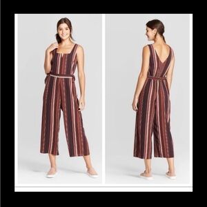 Xhilaration Burgundy and White Striped Jumpsuit